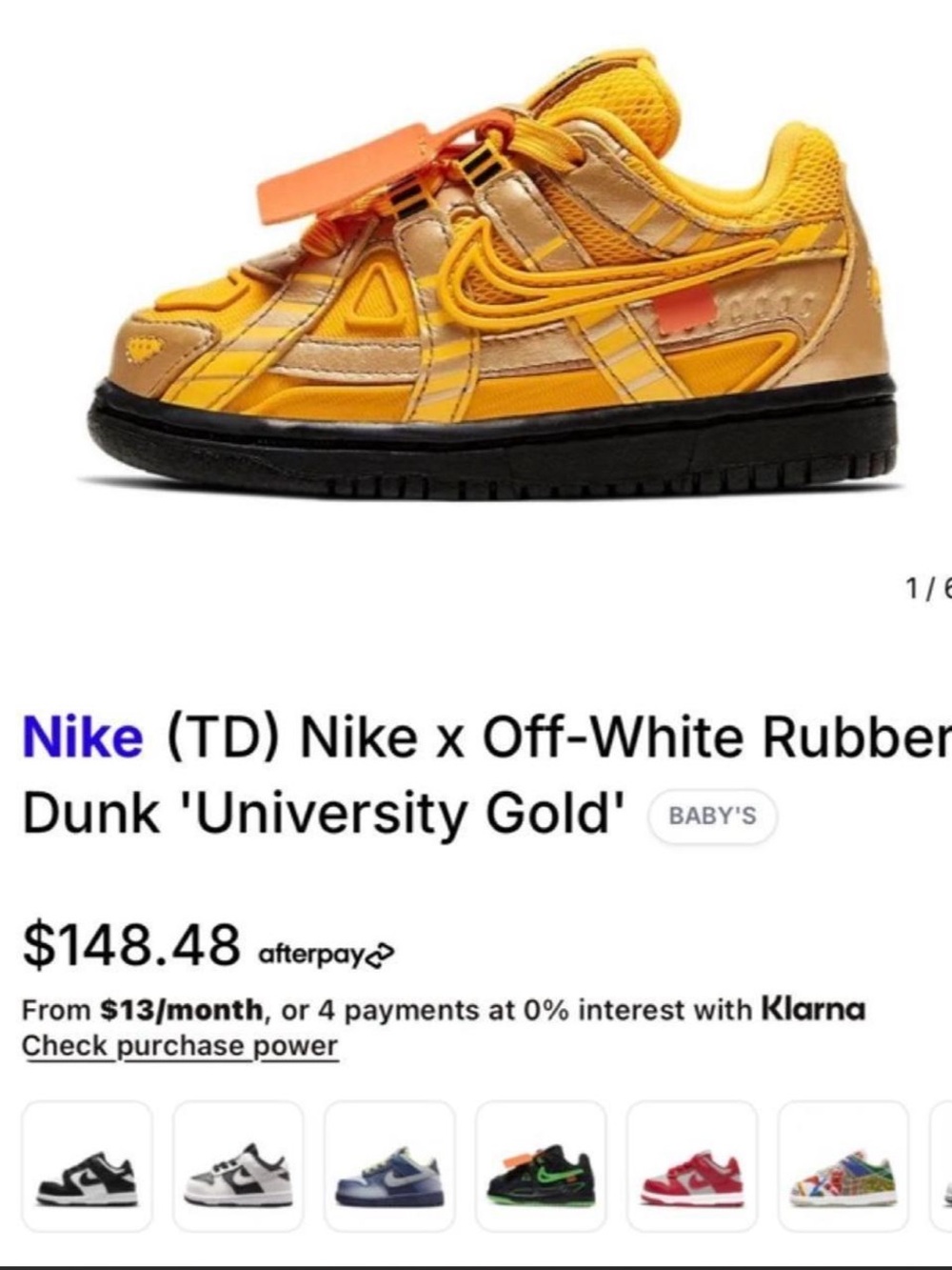 Nike x Off-White Air Rubber Dunk Toddler  "University Gold"